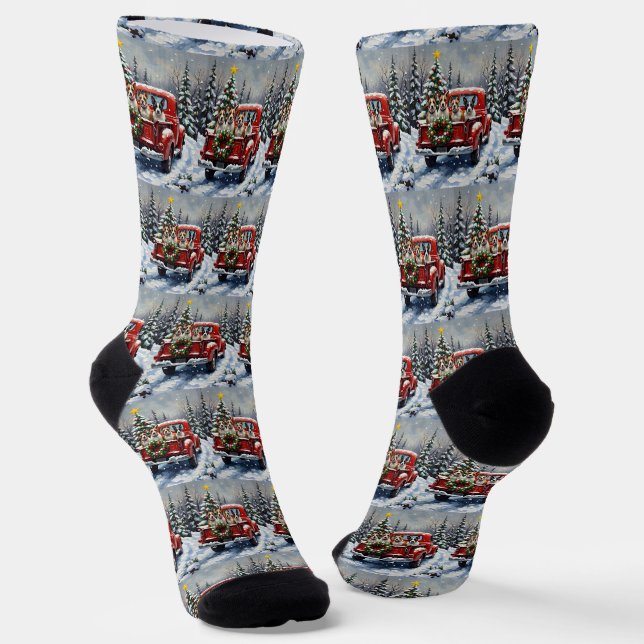 Chaussette Bull Terrier Christmas Red Truck Holiday (Angulaire)