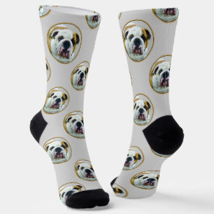 Chaussette Bulldog Peinture rouge et blanc anglais Pet Dog Ar