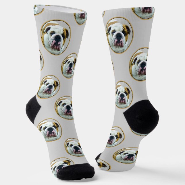 Chaussette Bulldog Peinture rouge et blanc anglais Pet Dog Ar (Angulaire)