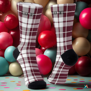 Chaussette Burgundy et gris personnalisé à carreaux tartan su