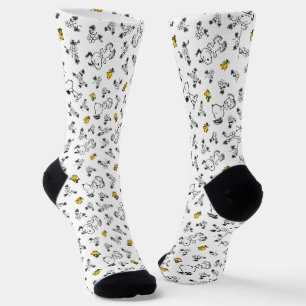 Chaussette cacahuètes   Snoopy & Woodstock B&W Flower Motif