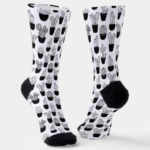 Chaussette Cactus Black Line Art Petit Motif