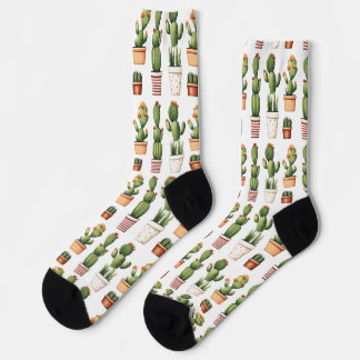Chaussette Cactus en pots avec fleurs