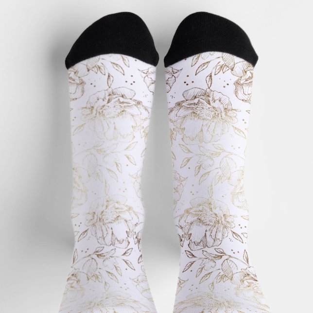 Chaussette Cadeau Mariage Gold Elegant Main tiré Florals (Haut)