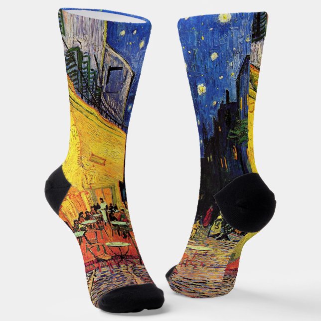 Chaussette Café Terrasse à la nuit par Vincent van Gogh (Angulaire)