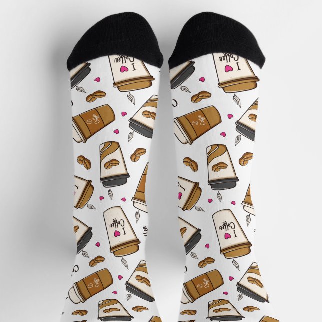 Chaussette Cafés, Fèves de café, Amateur de café, Coeurs (Haut)
