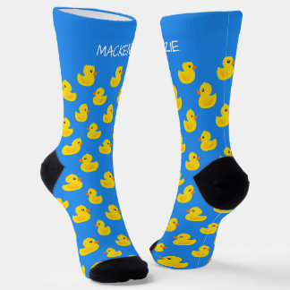 Chaussette Canard jaune mignon sur motif bleu personnalisé