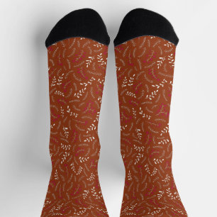 Chaussette Cannelle rouille fermière feuillage rustique motif