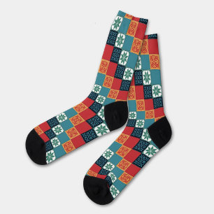 Chaussette Carreaux de mosaïque européens classiques orange s