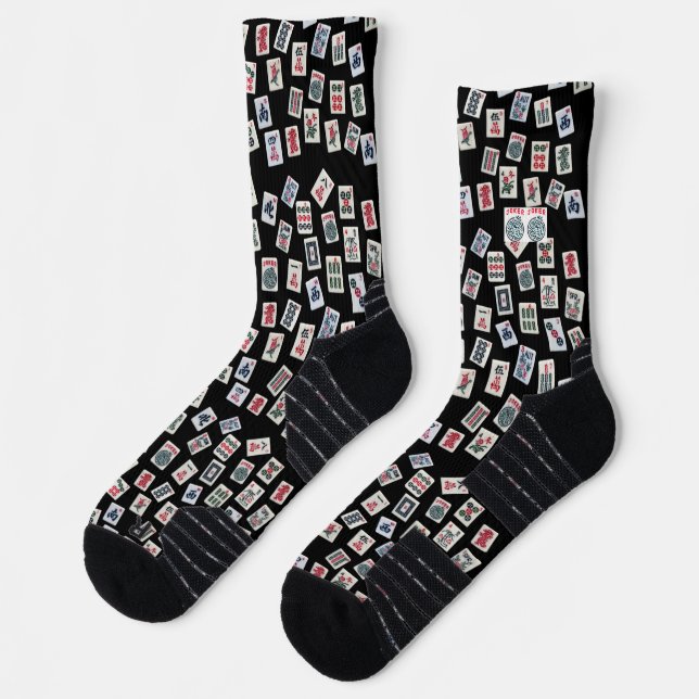 Chaussette Carreaux MahJong (symboles) sur le noir (Gauche)