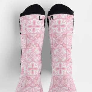 Chaussette Carreaux ornés en rose