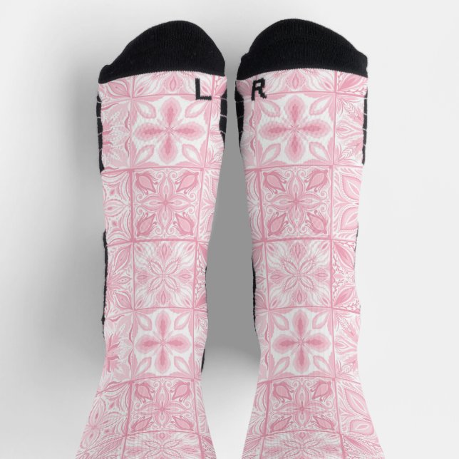 Chaussette Carreaux ornés en rose (Haut)