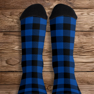Chaussette Carreaux profond bleu et noir de bison