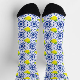 Chaussette Carrelage de citron géométrique bleu
