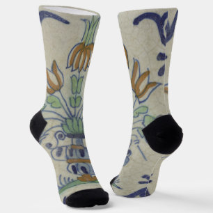 Chaussette Carrelage Delft Antique Pot de Fleur Céramique