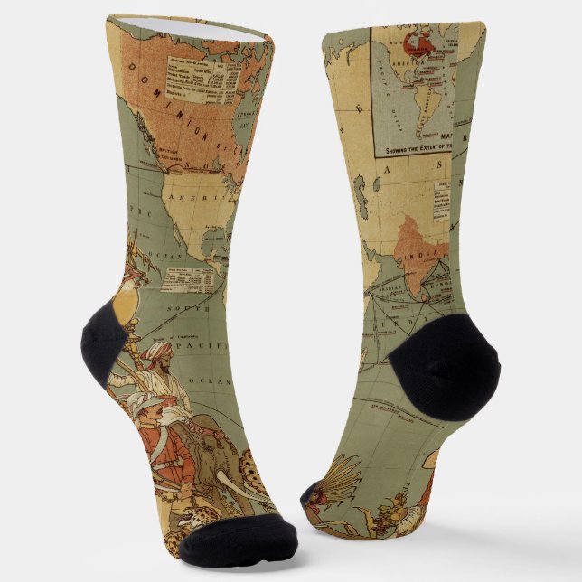 Chaussette Carte du monde Antique 1886 Illustré (Angulaire)