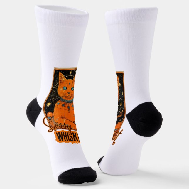 Chaussette Cartes de Tarot & Chat Orange | Vibes cosmiques (Angulaire)