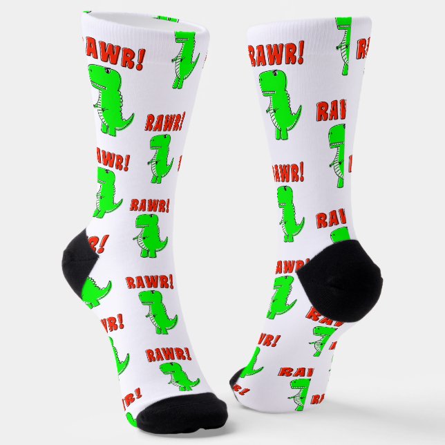 Chaussette Cartoon T-Rex Dinosaur Vert Mignonne Et En Colère (Angulaire)