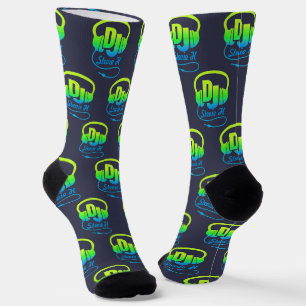 Chaussette Casque DJ nom personnalisé bleu vert amoureux de l