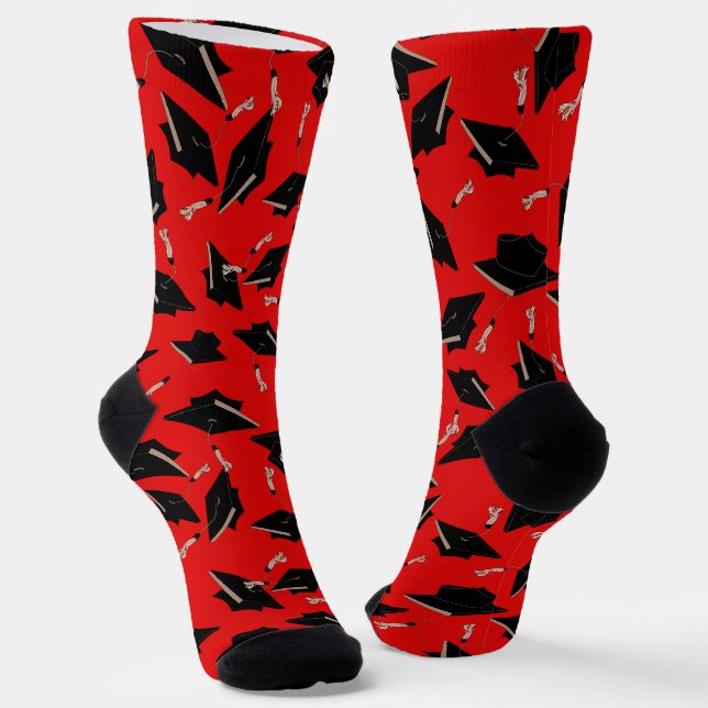 Chaussette Casquettes de graduation noires jetées dans l'air  (Angulaire)