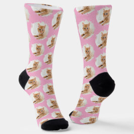 Chaussette Cat Lovers Personalized Photo Pattern Pink