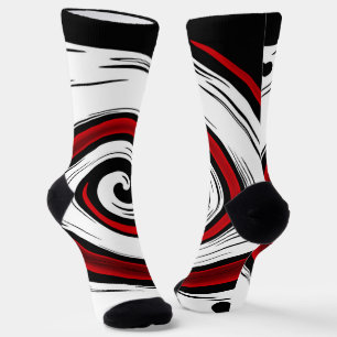 Chaussette Cercle liquide torse moderne noir rouge blanc coul