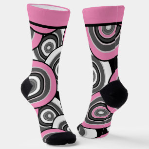 Chaussette Cercles et anneaux quadrillage géométrique noir et