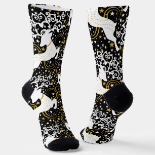 Chaussette Cerf floral de Noël doré en fleurs