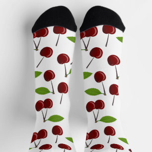 Chaussette Cerise rouge, motif de cerises, feuilles, fruit