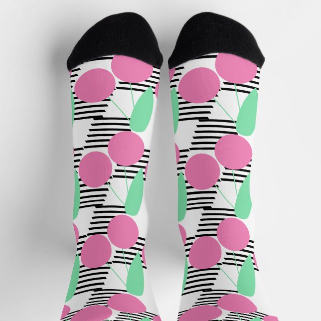 Chaussette Cerises roses rayées Noir rose (Haut)
