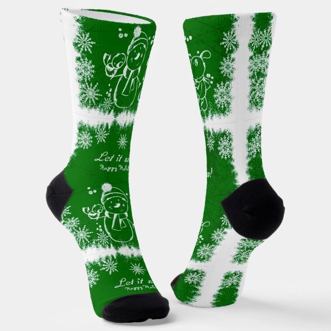 Chaussette Chalk Vert Et Blanc Snowman-Laisser Il Chaussettes (Angulaire)