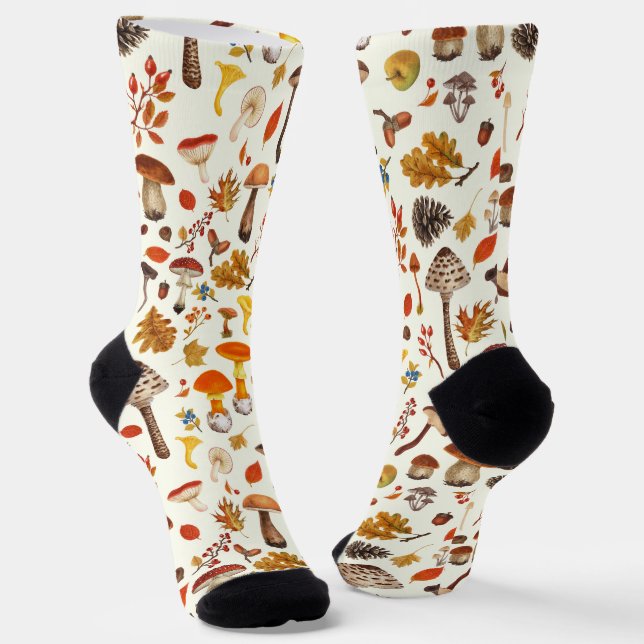 Chaussette Champignons sauvages sur blanc (Angulaire)