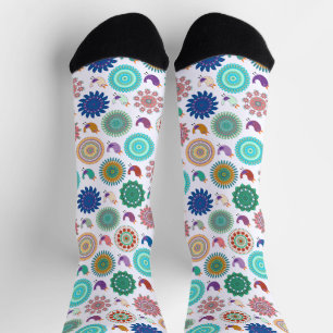 Chaussette Chanter Bird et Mandala Cute Folk Art Motif
