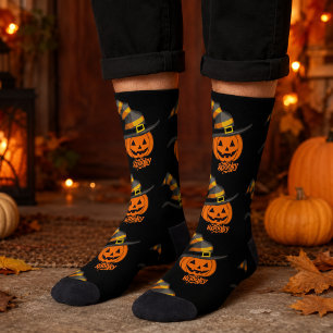 Chaussette Chapeau de sorcière de citrouille effrayant mignon