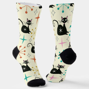 Chaussette Chat atomique du milieu du siècle avec des explosi