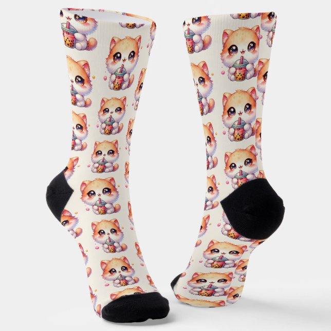 Chaussette Chat Boire Boba Cute Bubble Thé (Angulaire)