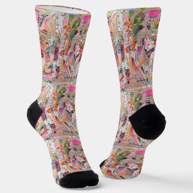 Chaussette Chat Cute Papier Chat Chaussettes Collage (Angulaire)