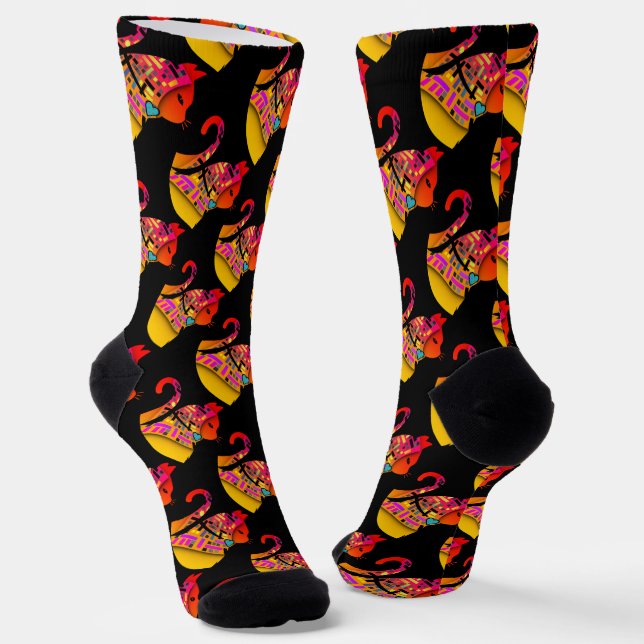 Chaussette Chat fou habillé Chaussettes de nouveauté (Angulaire)