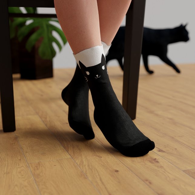 Chaussette Chat Kitty noir et blanc mignon Chaussettes person (Créateur téléchargé)