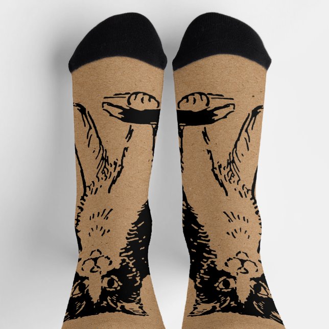 Chaussette Chat Kitty sur papier Brown Art fin (Haut)
