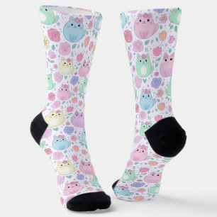 Chaussette Chat Mignon & Motif Floral Pastel
