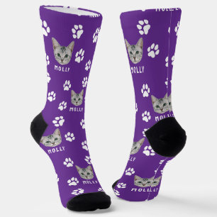 Chaussette Chat Personnalisé Photo & Nom Violet