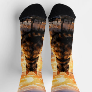 Chaussette Chat sur le quai au coucher du soleil