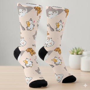 Chaussette Chatons de dessin animé mignons motif monogramme