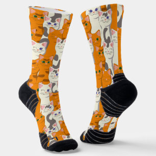 Chaussette Chats blancs et gingembre motif yeux verts yeux bl