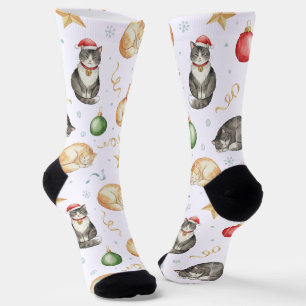 Chaussette Chats de Noël à l'aquarelle et ornement