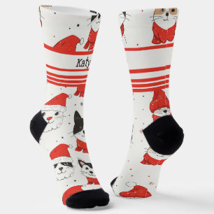 Chaussette Chats de Noël blancs personnalisables