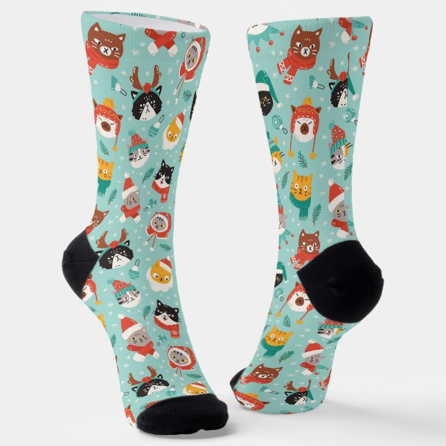Chaussette Chats de Noël en Chandails de vacances Motif (Angulaire)