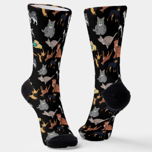 Chaussette Chats et chiens motif design sur fond noir 