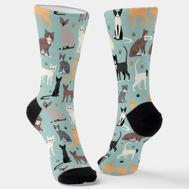 Chaussette Chats et Empreintes de pattes (Angulaire)